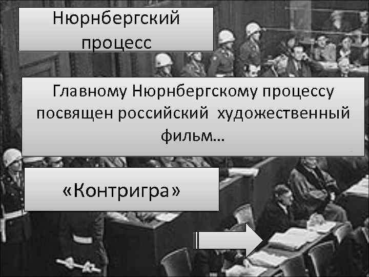 Нюрнбергский процесс Главному Нюрнбергскому процессу посвящен российский художественный фильм… «Контригра» 