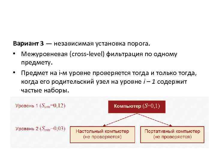 Вариант 3 — независимая установка порога. • Межуровневая (cross-level) фильтрация по одному предмету. •