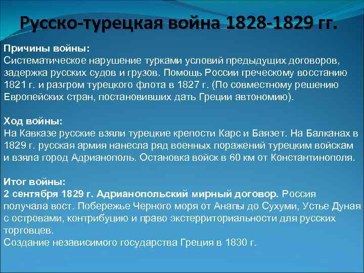 Русско турецкая война 1828 1829 презентация