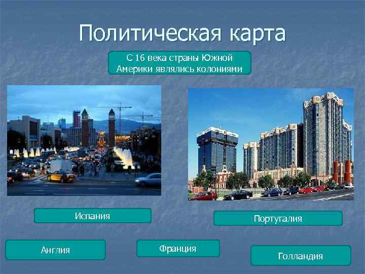 Политическая карта С 16 века страны Южной Америки являлись колониями Испания Англия Португалия Франция