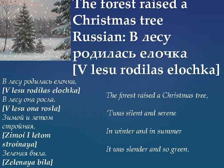 The forest raised a Christmas tree Russian: В лесу родилась елочка [V lesu rodilas