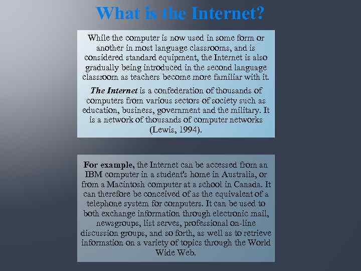 What is the Internet? While the computer is now used in some form or