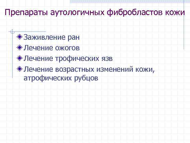 Препараты аутологичных фибробластов кожи Заживление ран Лечение ожогов Лечение трофических язв Лечение возрастных изменений