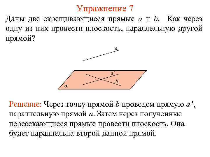 Упражнение 7 Даны две скрещивающиеся прямые a и b. Как через одну из них