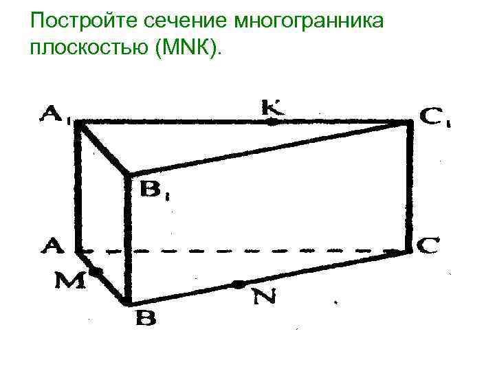 Постройте сечение многогранника плоскостью (МNК). 