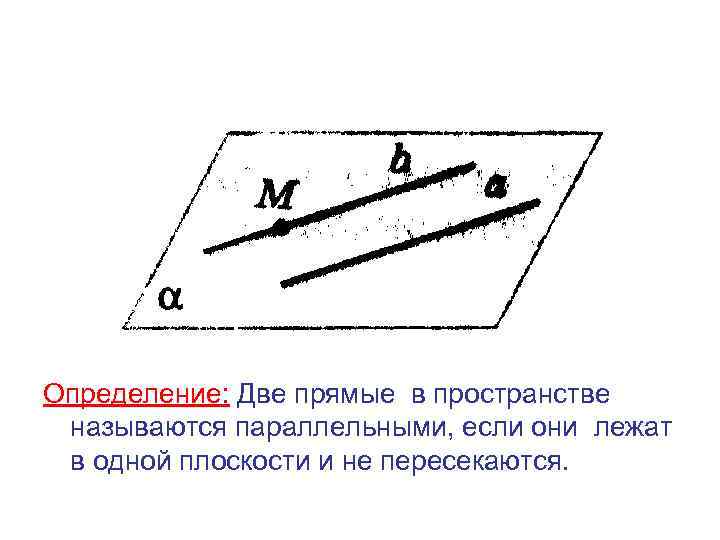 Определение: Две прямые в пространстве называются параллельными, если они лежат в одной плоскости и