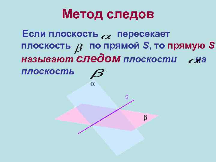 Метод следов Если плоскость пересекает плоскость по прямой S, то прямую S называют следом