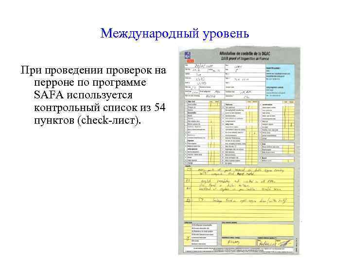 Международный уровень При проведении проверок на перроне по программе SAFA используется контрольный список из