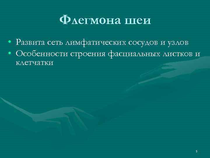 Флегмона шеи • Развита сеть лимфатических сосудов и узлов • Особенности строения фасциальных листков