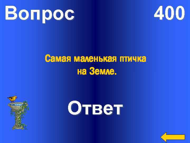 Вопрос Самая маленькая птичка на Земле. Ответ 400 