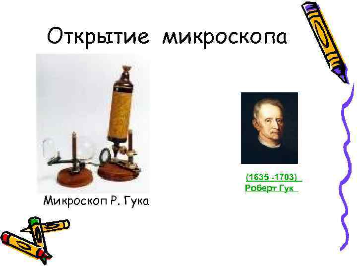 Открытие микроскопа Микроскоп Р. Гука (1635 -1703) Роберт Гук 