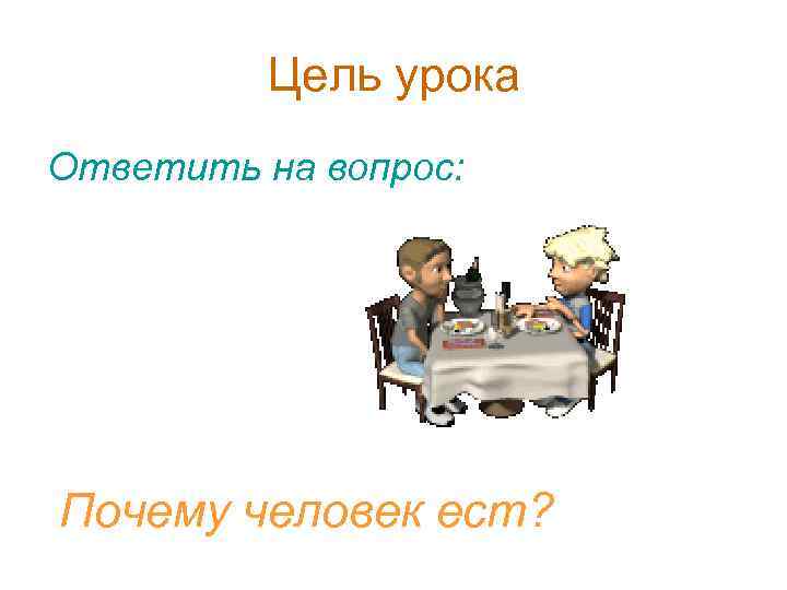 Цель урока Ответить на вопрос: Почему человек ест? 