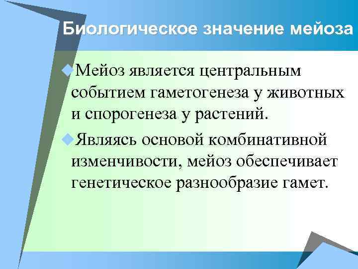 Биологическое значение мейоза u. Мейоз является центральным событием гаметогенеза у животных и спорогенеза у