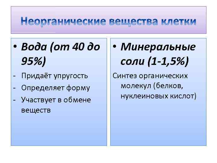  • Вода (от 40 до 95%) • Минеральные соли (1 -1, 5%) -