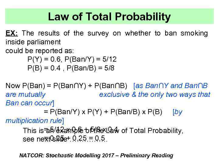 Law of Total Probability EX: The results of the survey on whether to ban