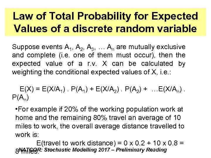 Law of Total Probability for Expected Values of a discrete random variable Suppose events