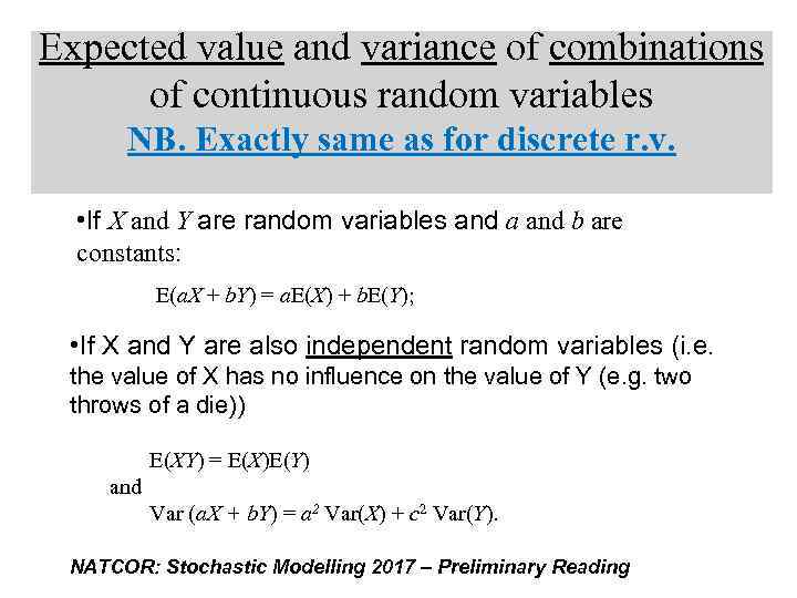 Natcor Stochastic Modelling Preliminary Reading Introduction To Probability