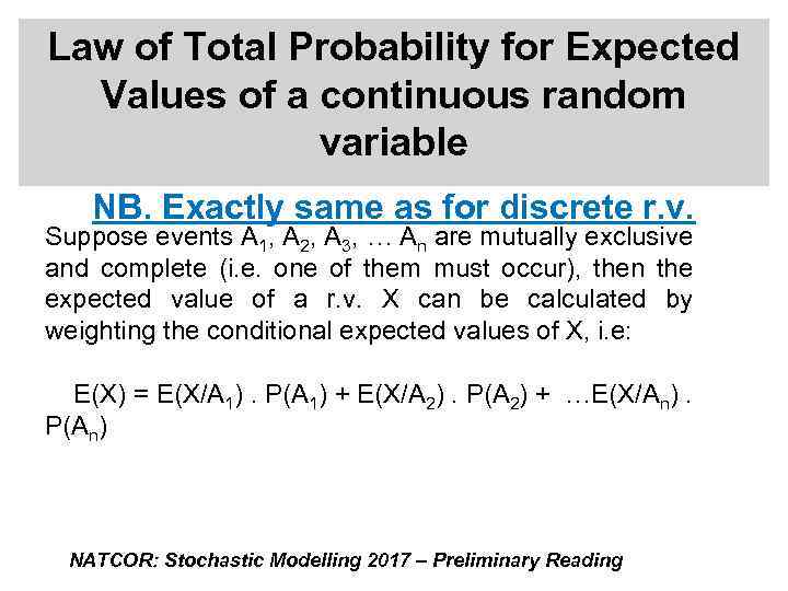 Law of Total Probability for Expected Values of a continuous random variable NB. Exactly