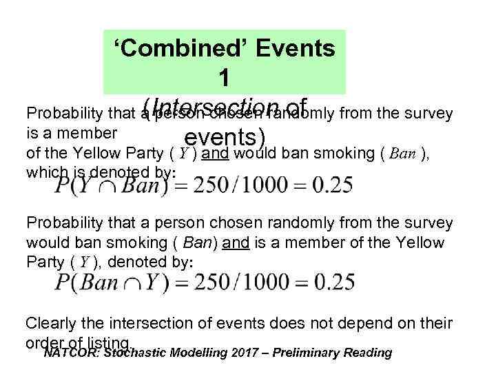 ‘Combined’ Events 1 (Intersection of Probability that a person chosen randomly from the survey