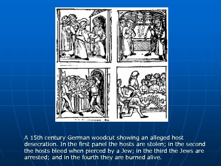 A 15 th century German woodcut showing an alleged host desecration. In the first