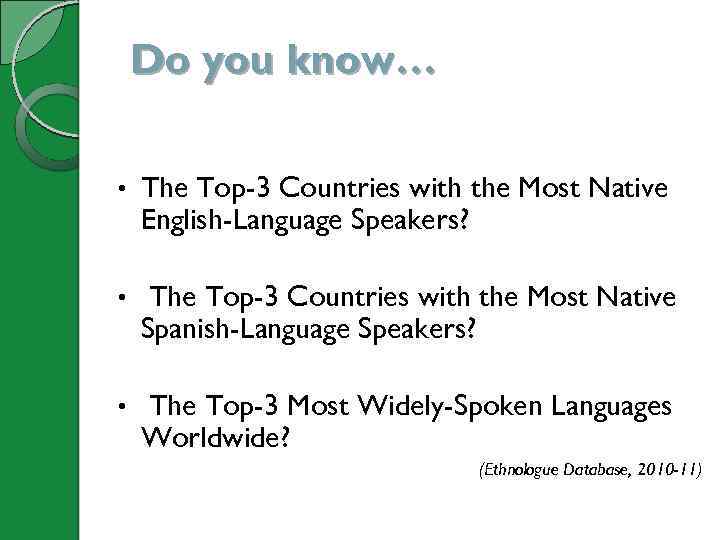 Do you know… • The Top-3 Countries with the Most Native English-Language Speakers? •