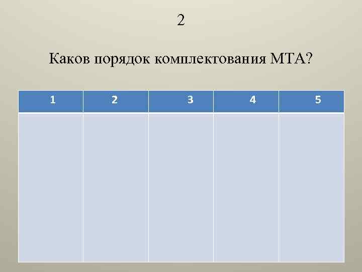 2 Каков порядок комплектования МТА? 1 2 3 4 5 