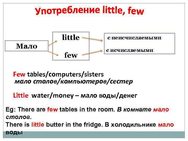 A little a few правило таблица