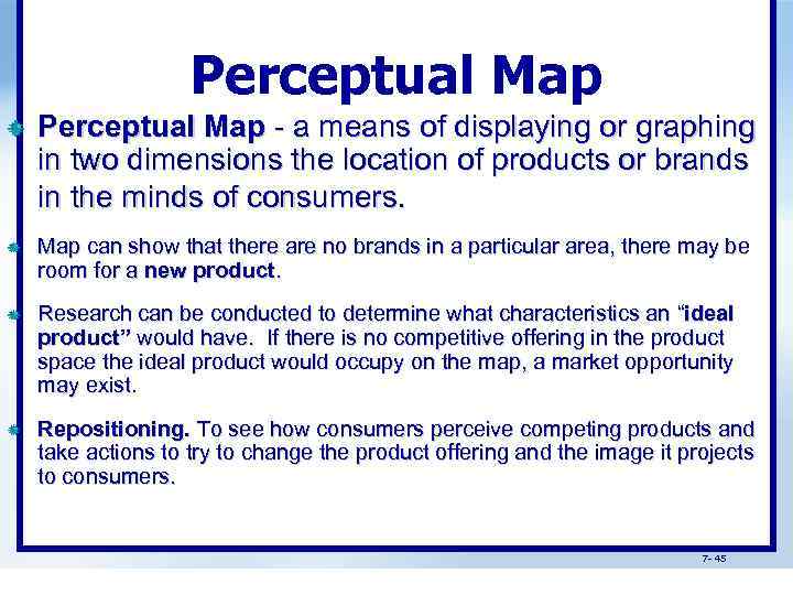 Perceptual Map - а means of displaying or graphing in two dimensions the location