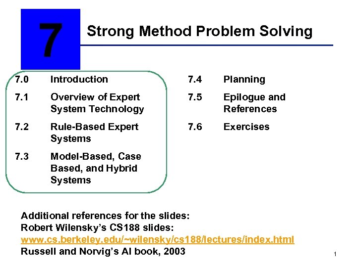 7 Strong Method Problem Solving 7. 0 Introduction 7. 4 Planning 7. 1 Overview