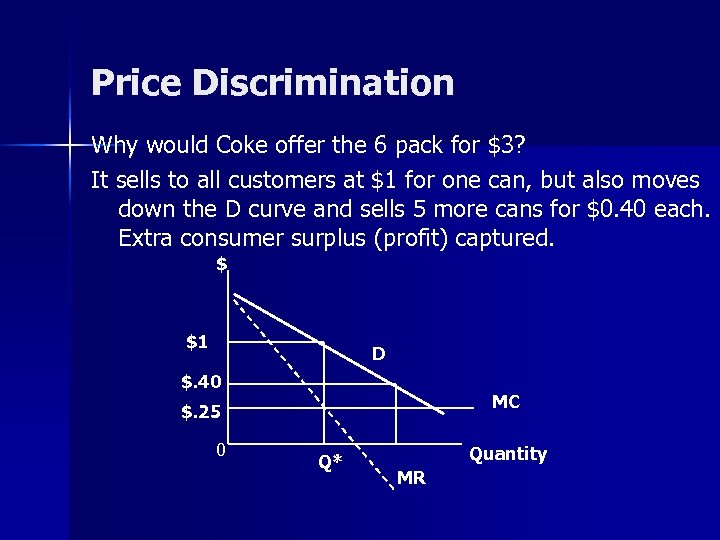 Price Discrimination Why would Coke offer the 6 pack for $3? It sells to