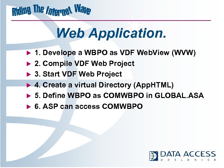 Web Application. u u u 1. Develope a WBPO as VDF Web. View (WVW)