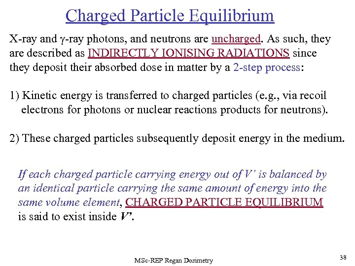 Charged Particle Equilibrium X-ray and -ray photons, and neutrons are uncharged. As such, they