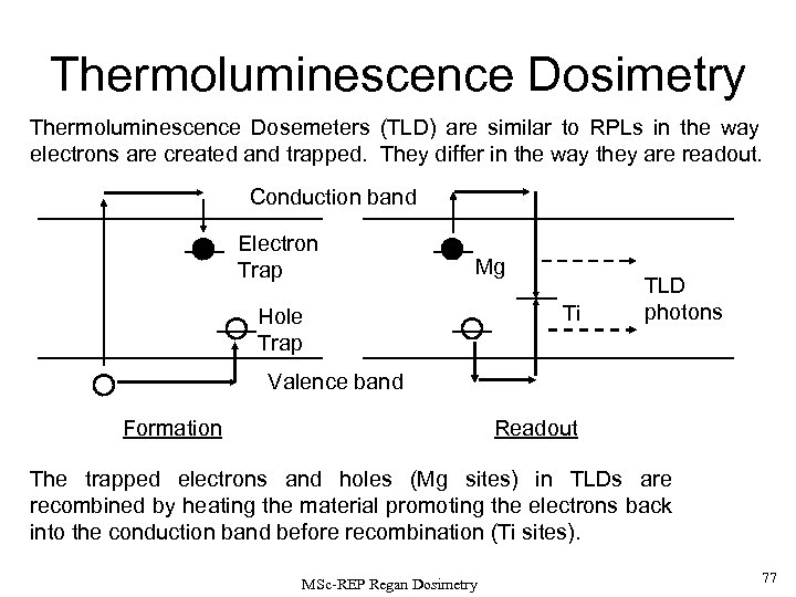 Thermoluminescence Dosimetry Thermoluminescence Dosemeters (TLD) are similar to RPLs in the way electrons are