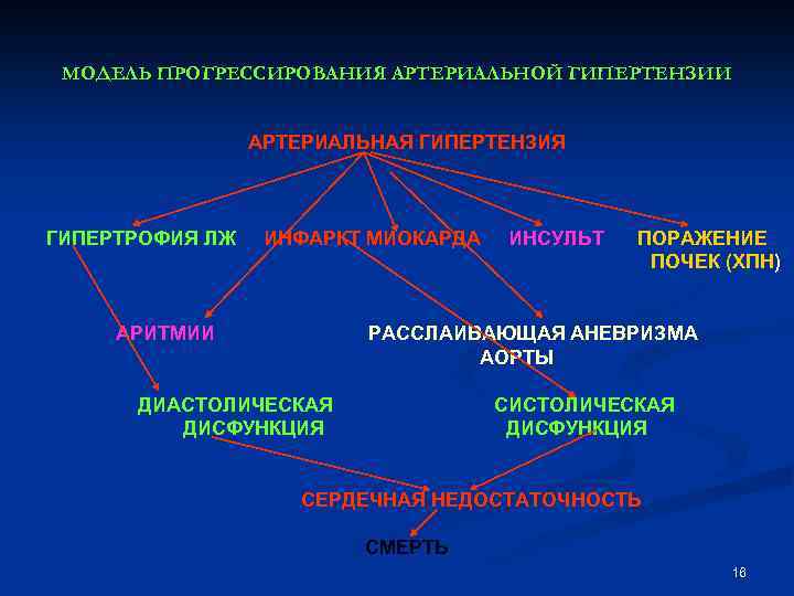 МОДЕЛЬ ПРОГРЕССИРОВАНИЯ АРТЕРИАЛЬНОЙ ГИПЕРТЕНЗИИ АРТЕРИАЛЬНАЯ ГИПЕРТЕНЗИЯ ГИПЕРТРОФИЯ ЛЖ ИНФАРКТ МИОКАРДА ИНСУЛЬТ ПОРАЖЕНИЕ ПОЧЕК (ХПН)