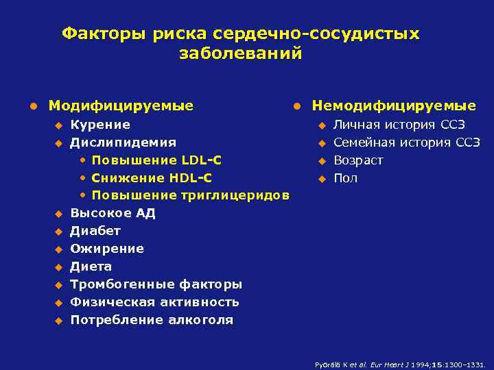 Факторы риска сердечно-сосудистых заболеваний l Модифицируемые u u u u u Курение Дислипидемия •