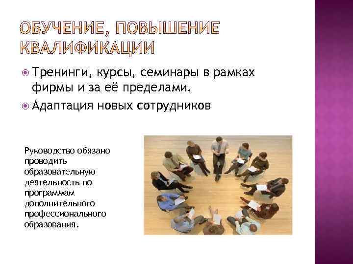  Тренинги, курсы, семинары в рамках фирмы и за её пределами. Адаптация новых сотрудников