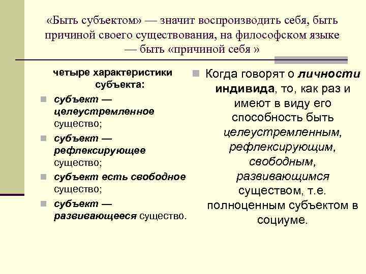  «Быть субъектом» — значит воспроизводить себя, быть причиной своего существования, на философском языке