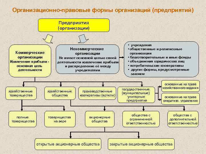 Организационно-правовые формы организаций предприятий Предприятия .