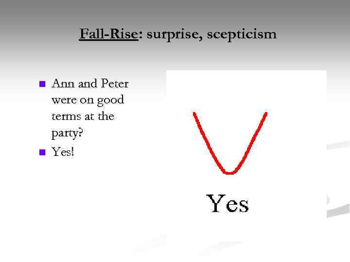 Fall-Rise: surprise, scepticism n n Ann and Peter were on good terms at the