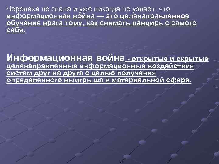 Черепаха не знала и уже никогда не узнает, что информационная война — это целенаправленное