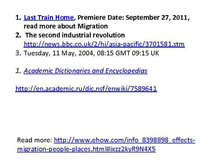 1. Last Train Home, Premiere Date: September 27, 2011, read more about Migration 2.