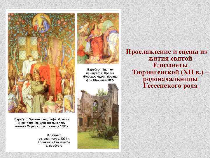 Вартбург. Здание ландграфа. Фреска «Розовое чудо» Морица фон Швиннда 1855 Вартбург. Здание ландграфа. Фреска