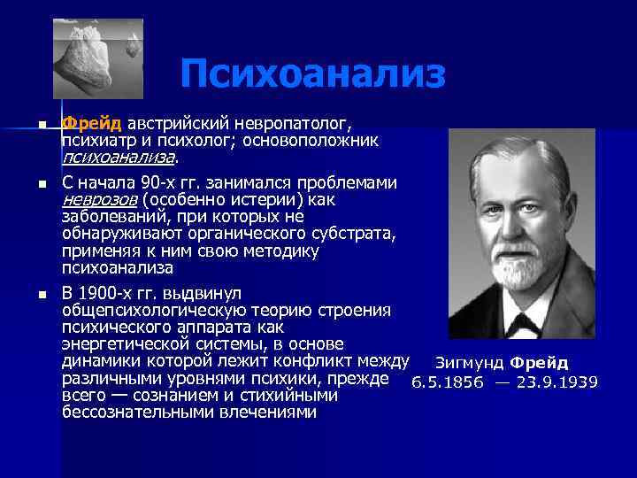 Психоанализ n n n Фрейд австрийский невропатолог, психиатр и психолог; основоположник психоанализа. С начала