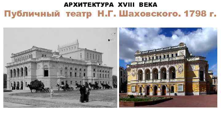 АРХИТЕКТУРА XVIII ВЕКА Публичный театр Н. Г. Шаховского. 1798 г. 