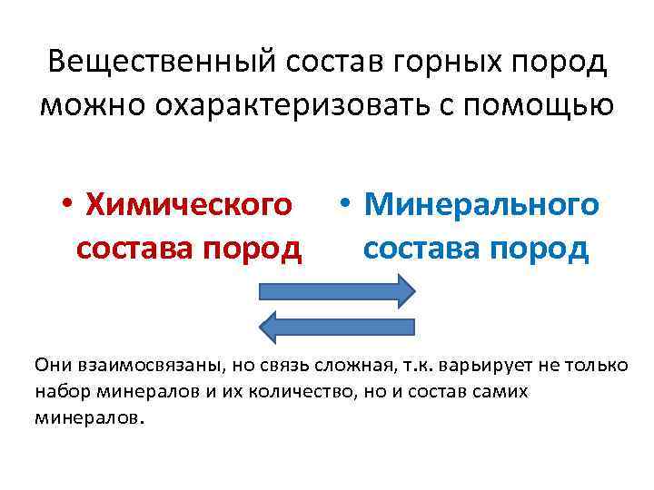 Вещественный состав горных пород можно охарактеризовать с помощью • Химического состава пород • Минерального