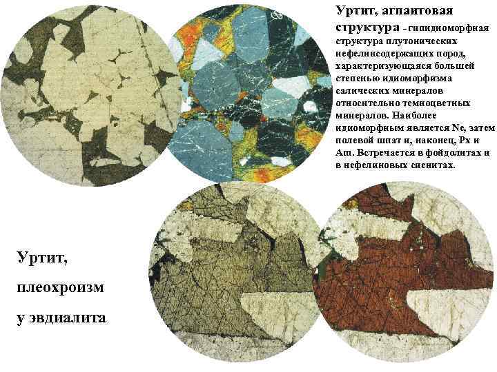 Уртит, агпаитовая структура – гипидиоморфная структура плутонических нефелинсодержащих пород, характеризующаяся большей степенью идиоморфизма салических