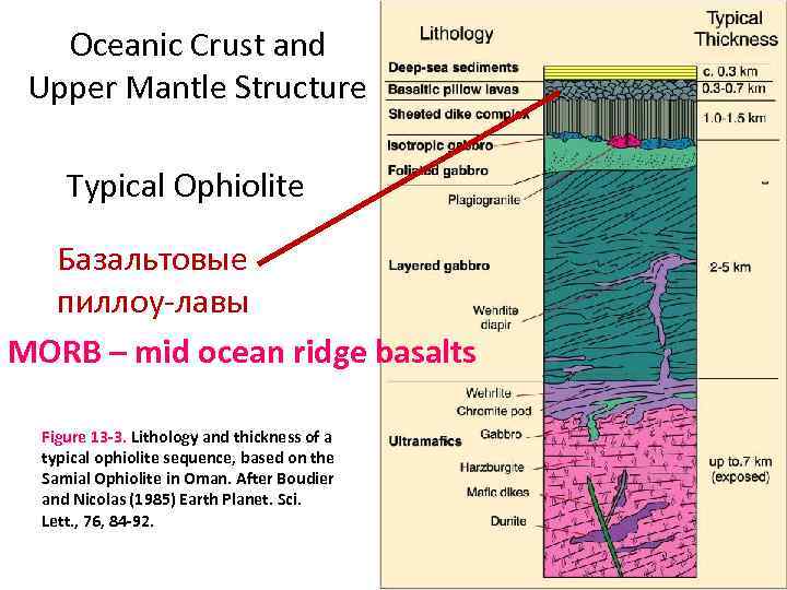 Oceanic Crust and Upper Mantle Structure Typical Ophiolite Базальтовые пиллоу-лавы MORB – mid ocean