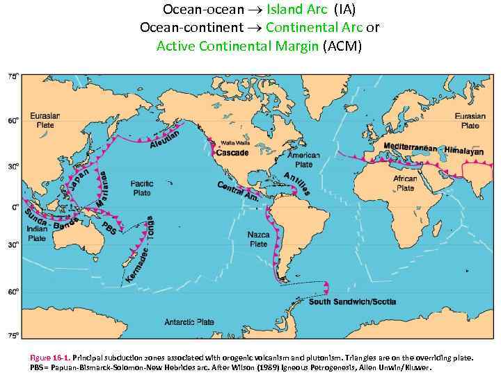 Ocean-ocean Island Arc (IA) Ocean-continent Continental Arc or Active Continental Margin (ACM) Figure 16