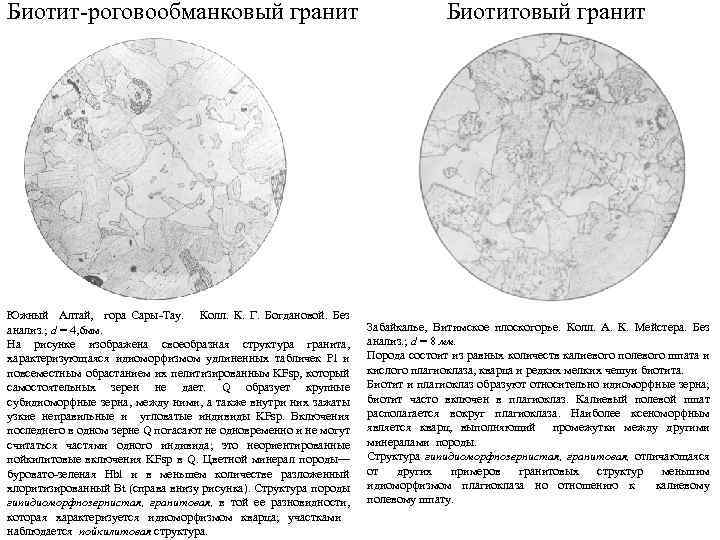 Биотит-роговообманковый гранит Южный Алтай, гора Сары-Тау. Колл. К. Г. Богдановой. Без анализ. ; d