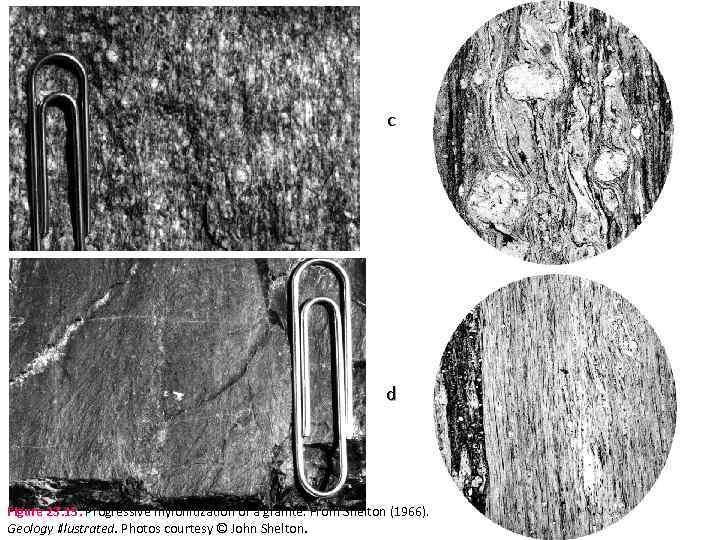 c d Figure 23. 15. Progressive mylonitization of a granite. From Shelton (1966). Geology